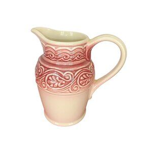 Longaberger Pottery American Craft PAPRIKA 8"‎ Pitcher 42 oz. Red and Beige